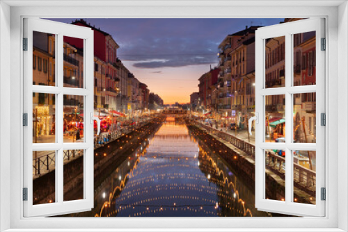 Fototapeta Naklejka Na Ścianę Okno 3D - Navigli Canal, Milan, Italy at Twilight