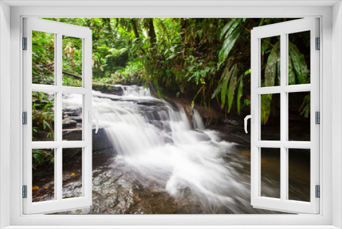 Fototapeta Naklejka Na Ścianę Okno 3D - Natural waterfall on the river and trees. Colombia.