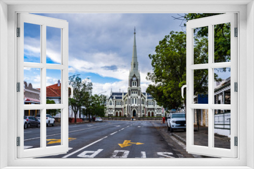 Fototapeta Naklejka Na Ścianę Okno 3D - Main road R61 and church of a small village town of Graaff-Reinet in the Eastern Cape South Africa