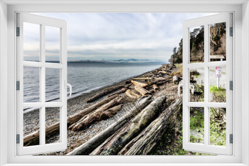 Fototapeta Naklejka Na Ścianę Okno 3D - Shoreline Mountains Landscape 2