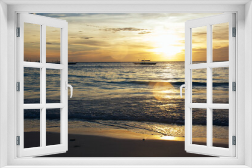 Fototapeta Naklejka Na Ścianę Okno 3D - Sunset on the coast. Sea and sand. Sunset light. Beautiful nature. Seascape. Tropical climate. Philippines. Boracay Island. Exotic nature.