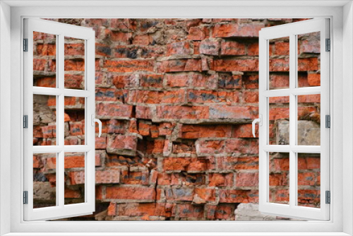 Fototapeta Naklejka Na Ścianę Okno 3D - Разрушенная стена из красного кирпича