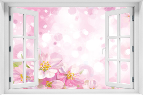 Fototapeta Naklejka Na Ścianę Okno 3D - Vector of spring blossoming tree with pink background