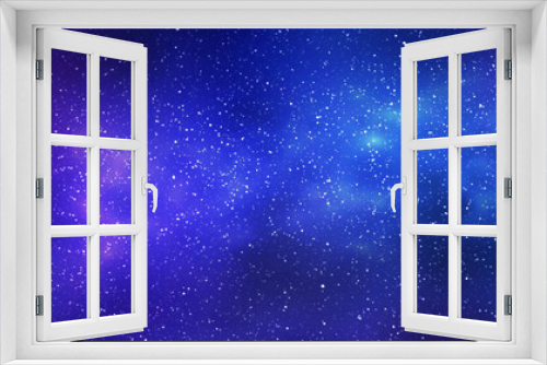 Night starry sky and bright blue galaxy, horizontal background banner
