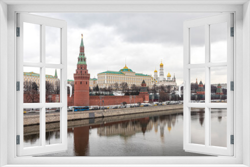 View of the Kremlin Towers and the Grand Kremlin Palace on a cloudy winter day