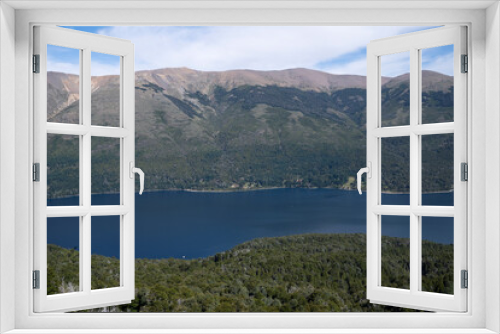 Fototapeta Naklejka Na Ścianę Okno 3D - View of the forest, blue water Gutierrez lake and Catedral hill in Bariloche, Patagonia Argentina. 