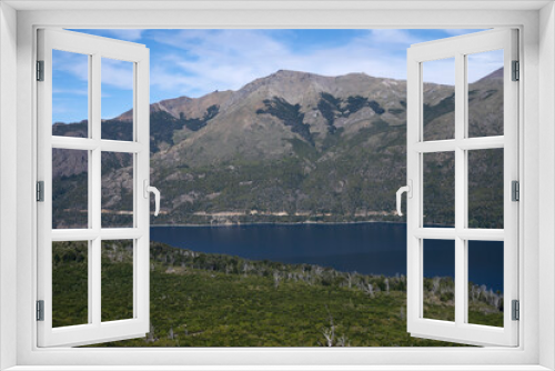 Fototapeta Naklejka Na Ścianę Okno 3D - View of the forest, blue water Gutierrez lake and Catedral hill in Bariloche, Patagonia Argentina.