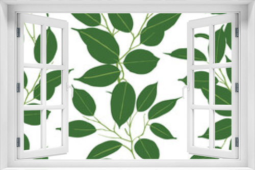 Fototapeta Naklejka Na Ścianę Okno 3D - Vector seamless pattern with ficus leaves. Summer ornament for textile, print or wallpaper. Eco concept. Decorative floral design. Natural product on isolated background.