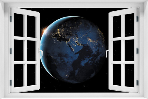 Fototapeta Naklejka Na Ścianę Okno 3D - VUE DE L'EUROPE ET DE L'AFRIQUE DEPUIS L'ESPACE LA NUIT. Elements of this image furnished by NASA