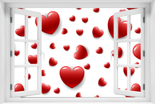 3D Red hearts on white seamless pattern background vector