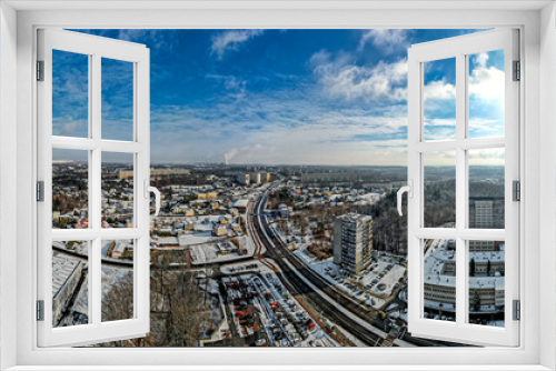Fototapeta Naklejka Na Ścianę Okno 3D - Jastrzębie Zdrój, miasto przemysłowe zimą z lotu ptaka na Śląsku w Polsce, panorama