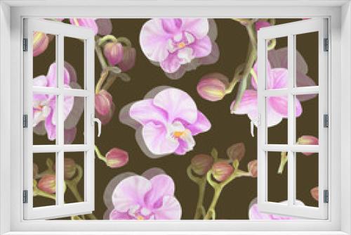 Fototapeta Naklejka Na Ścianę Okno 3D - Watercolor seamless pattern with pink orchid. 