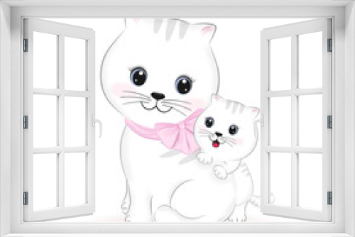 Fototapeta Naklejka Na Ścianę Okno 3D - Cute Mom and little cat animal cartoon illustration