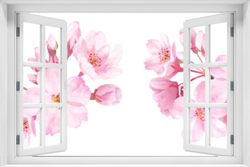 Fototapeta Naklejka Na Ścianę Okno 3D - 春の花：桜のクローズアップ2種。水彩イラスト。装飾。（ベクター。エレメントのレイアウト変更可能）
