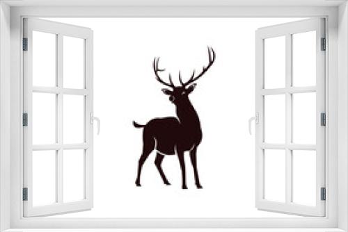 Fototapeta Naklejka Na Ścianę Okno 3D - Silhouette off deer with antlers on white background. Suitable for your design need, logo, illustration, animation, etc.
