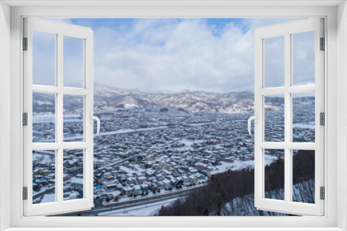 Fototapeta Naklejka Na Ścianę Okno 3D - 《山形県》冬の上山市の空撮