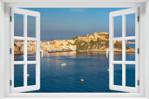 Fototapeta Naklejka Na Ścianę Okno 3D - Aerial drone view of Corricella fisherman village in Procida island Naples Italy