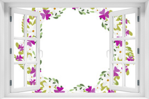 Fototapeta Naklejka Na Ścianę Okno 3D - Floral frame and wreath with wildflowers and greenery.