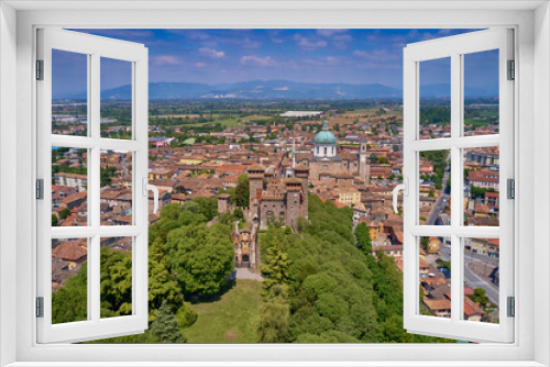 Bonoris top view. Italian Bonoris air view. Italian castle aerial view. Historical Italy aerial view. Historical castle of Italy top view.
