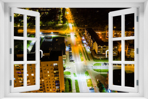 Fototapeta Naklejka Na Ścianę Okno 3D - Nocny widok z lotu ptaka na ul Szarych Szeregów, osiedle Manhattan, Gorzów Wielkopolski	
