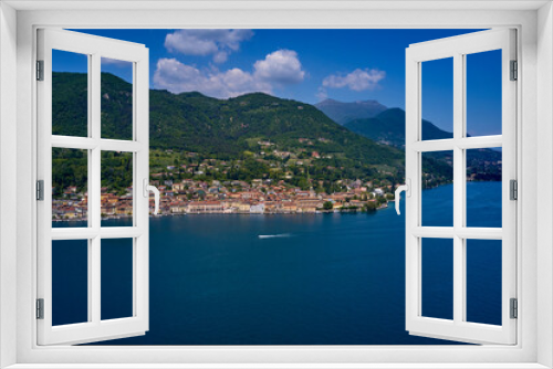 Fototapeta Naklejka Na Ścianę Okno 3D - Aerial panorama of the historic part of Salò on Lake Garda. Panorama Salò, Italy aerial view.