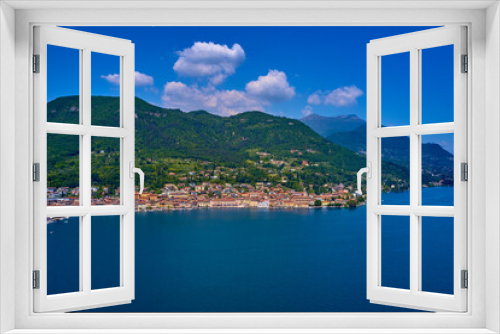 Fototapeta Naklejka Na Ścianę Okno 3D - Panorama Salò, Italy aerial view. Aerial panorama of the historic part of Salò on Lake Garda. Panoramic view of the historic part of Salò on Lake Garda Italy. Aerial view of the town on Lake Garda.