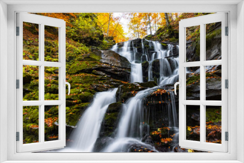 Fototapeta Naklejka Na Ścianę Okno 3D - Beautiful Waterfall Shipot close-up in the autumn forest