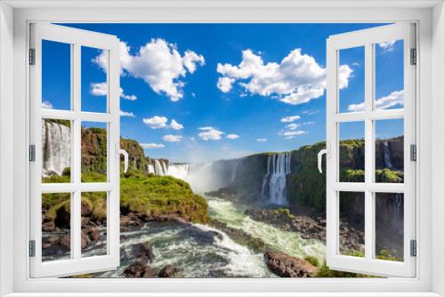 Fototapeta Naklejka Na Ścianę Okno 3D - View of the Iguazu Falls, border between Brazil and Argentina.