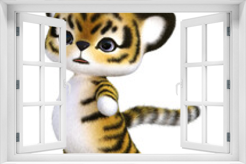 Fototapeta Naklejka Na Ścianę Okno 3D - 3D rendering of an adorable happy cute furry tiger isolated in white background