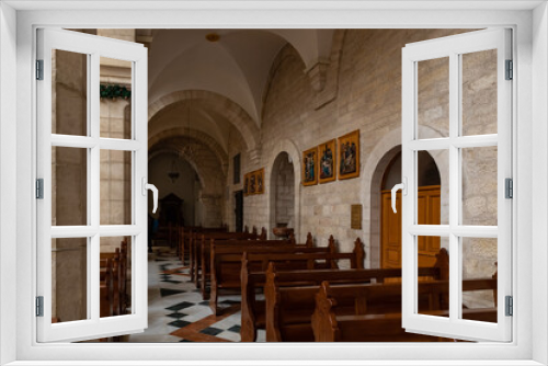 The interior of the side hall of the Chapel of Saint Catherine, near to the Church of Nativity in Bethlehem in the Palestinian Authority, Israel