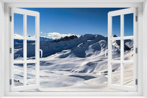 Fototapeta Naklejka Na Ścianę Okno 3D - large winter landscape panorama picture winter above Davos on the Chorbschhorn Graubunden. Ski touring in Switzerland