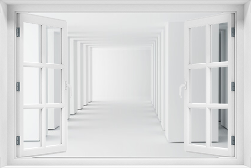 Fototapeta Naklejka Na Ścianę Okno 3D - White corridor of columns on both sies. Columns in light and shadow.  Destiny, destination visual concept.3D illustration, 3D rendering.