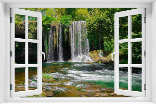 Fototapeta Naklejka Na Ścianę Okno 3D - Summer landscape with big waterfall. Duden waterfalls in Antalya. front view.
