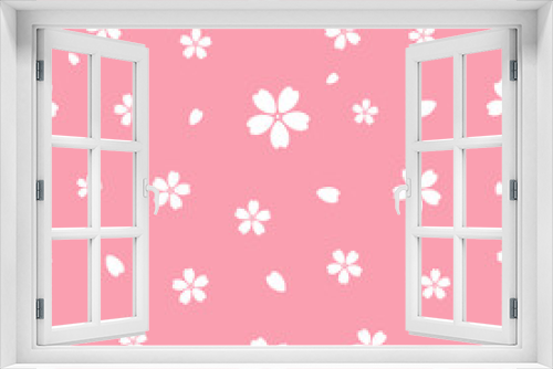 Fototapeta Naklejka Na Ścianę Okno 3D - Vector seamless pattern with pink sakura flowers and petals. Cherry blossoms decorative print for wallpaper, fabric and home decor