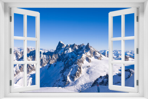 Fototapeta Naklejka Na Ścianę Okno 3D - Grandes Jorasses, Dent and Glacier du Geant, Aiguilles Marbrees in Europe, France, Rhone Alpes, Savoie, Alps in winter on a sunny day.