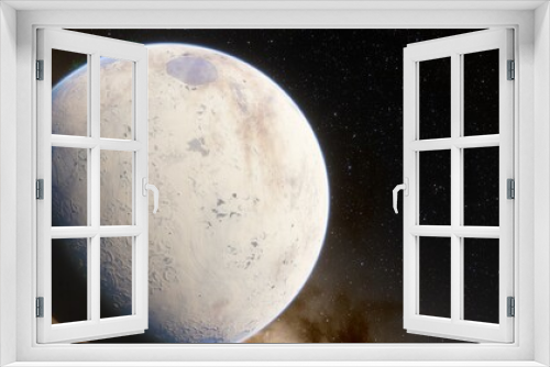 Fototapeta Naklejka Na Ścianę Okno 3D - View of planet earth from space, detailed planet surface, science fiction wallpaper, cosmic landscape 3D render	