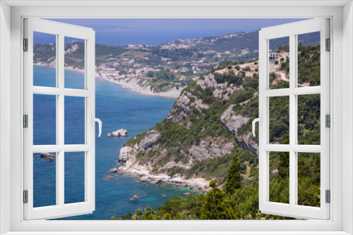 Fototapeta Naklejka Na Ścianę Okno 3D - View from hilltop in Afionas village, Corfu Island in Greece