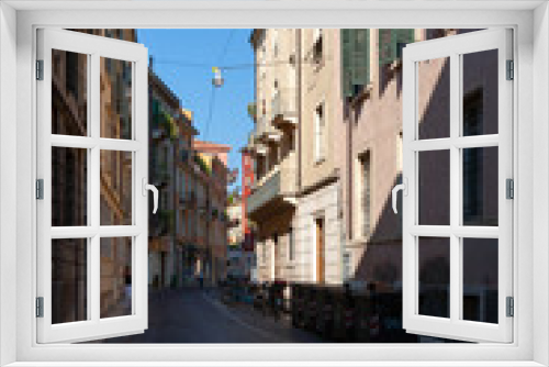 Fototapeta Naklejka Na Ścianę Okno 3D - Cobblestone street with buildings, Verona, Italy