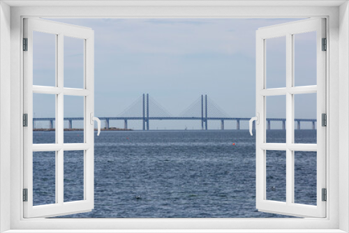 Fototapeta Naklejka Na Ścianę Okno 3D - View on Oresund Bridge from the sea, Malmo, Sweden