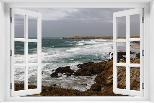 Fototapeta Naklejka Na Ścianę Okno 3D - La côte sauvage à Quiberon pendant une tempête hivernale en Bretagne