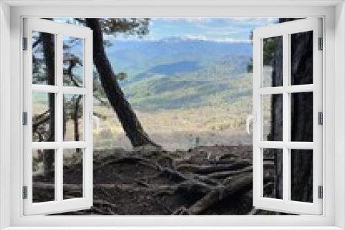 Fototapeta Naklejka Na Ścianę Okno 3D - Top of hill. Amazing cliff photo. Beautiful landscape and view. Green mountains and nature forests