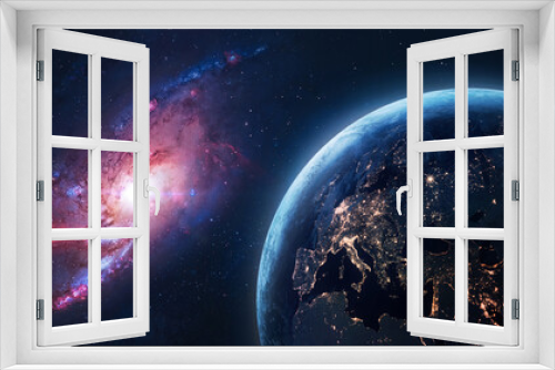 Fototapeta Naklejka Na Ścianę Okno 3D - Planet Earth with bright galaxy in space. Sci-fi space wallpaper. Night on planet. Elements of this image furnished by NASA