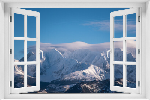 Fototapeta Naklejka Na Ścianę Okno 3D - Beautiful view of the Polish Tatras in winter scenery.Mountain tops on the background of cloudless sky. View on the highest peaks covered with snow in Polish Tatra Mountains.