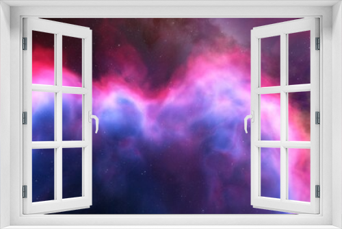 Fototapeta Naklejka Na Ścianę Okno 3D - nebula gas cloud in deep outer space, science fiction illustrarion, colorful space background with stars 3d render	
