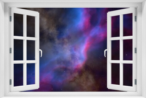 Fototapeta Naklejka Na Ścianę Okno 3D - nebula gas cloud in deep outer space, science fiction illustrarion, colorful space background with stars 3d render
