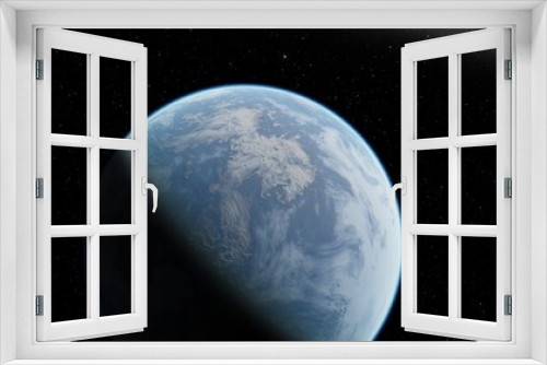 Fototapeta Naklejka Na Ścianę Okno 3D - planet suitable for colonization, earth-like planet in far space, planets background 3d render	
