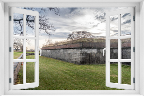 Fototapeta Naklejka Na Ścianę Okno 3D - View of Fort Jay cannon bastion and dry moat, counterscarp on Governors Island  New York