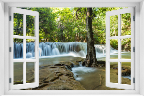 Fototapeta Naklejka Na Ścianę Okno 3D - beautiful waterfall, forest background, landscape