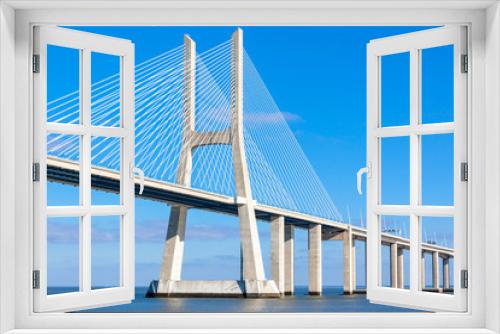 Fototapeta Naklejka Na Ścianę Okno 3D - Modern bridge fragment: white against bright blue