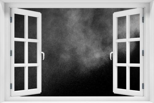 Fototapeta Naklejka Na Ścianę Okno 3D - White powder explosion on black background. Abstract dust overlay texture. Freeze motion of particles.